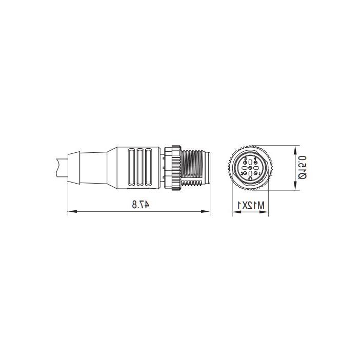 M12 4-PIN, male straight, single-end precast PUR flexible cable, shielded, purple sheath, 0C4A21-XXX