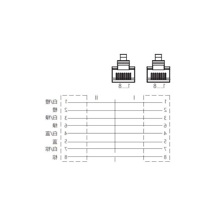 RJ45 Straight male to RJ45 straight male, double-ended precast PVC non-flexible cable, shielded, yellow sheath, 0C4447-XXX 