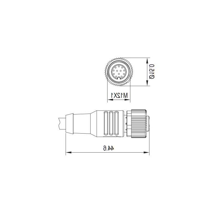 M12 12Pin, straight female, single-end precast PUR flexible cable, black sheathed, 64S471-XXX